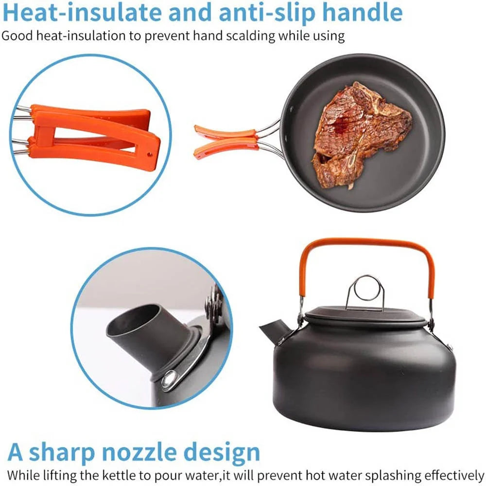 Portable Camping Cooking Set – Foldable Non-Stick Outdoor Cookware
